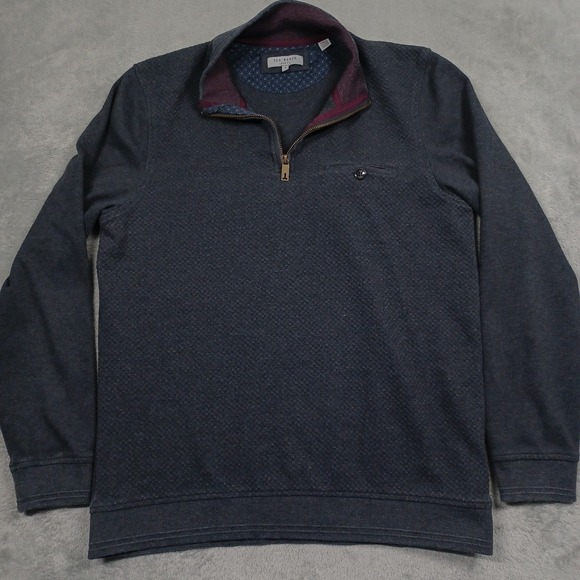 Ted Baker Sweater Mens 4 Gray 1/4 Zip Pullover Preppy Pocket Casual - Picture 1 of 9